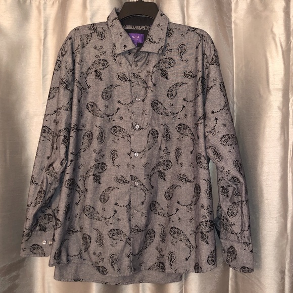 Tallia Paisley Velvet Textured Dress Shirt, 17.5 - Picture 1 of 4